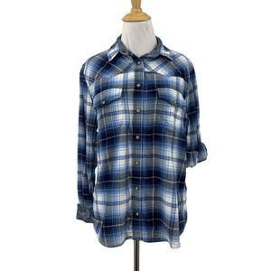 Jachs Girlfriend Shirt Women S Small Multi Plaid Flannel Snap Button Tab Sleeve